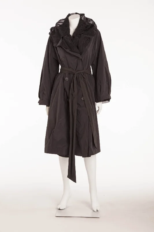 waterproof jackets for women -sleeveless tops for women -Donna Karan - 2PC Black Trenchcoat with Black Tulle Lightweight Trench coat (Can be Worn Separately) - 8