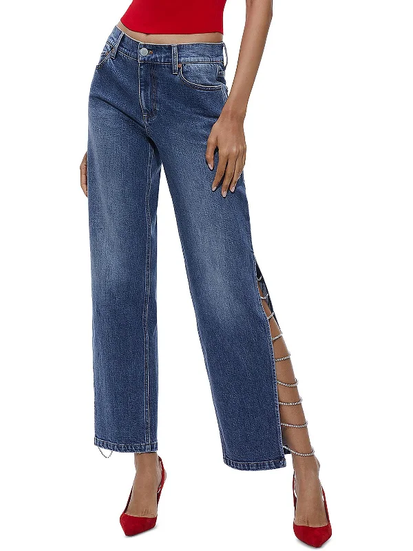 business casual pants for women -oversized t-shirts for women -Womens Denim Jeweled Straight Leg Jeans