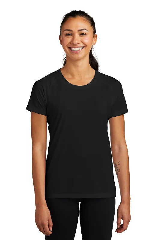 tie-front tops for women -Sport-Tek Womens Moisture Wicking Short Sleeve Scoop Neck T-Shirt - Black