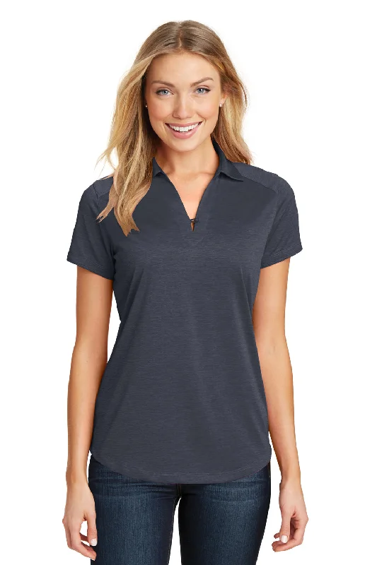 women's ruffle tops -Port Authority Womens Digi Heather Performance Moisture Wicking Short Sleeve Polo Shirt - Dark Grey