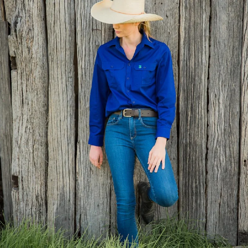 draped tops for women -Cobalt Full Button