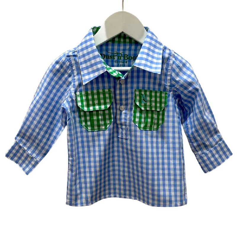 lace-up tops for women -Z-Blue Check/Green Check Trim