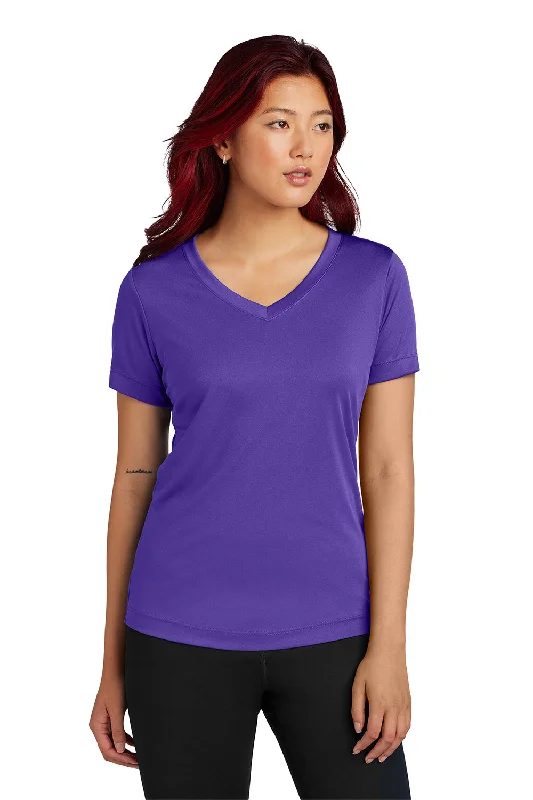 wool tops for women -Sport-Tek Womens Competitor Moisture Wicking Short Sleeve V-Neck T-Shirt - Purple