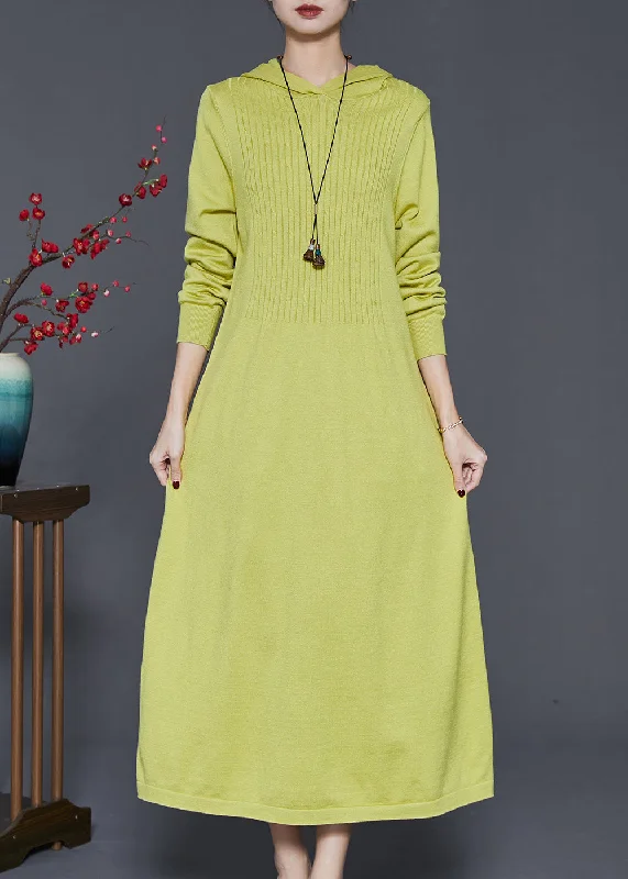 oversized t-shirts for women -Grass Green Silm Fit Knit Dresses Hooded Spring