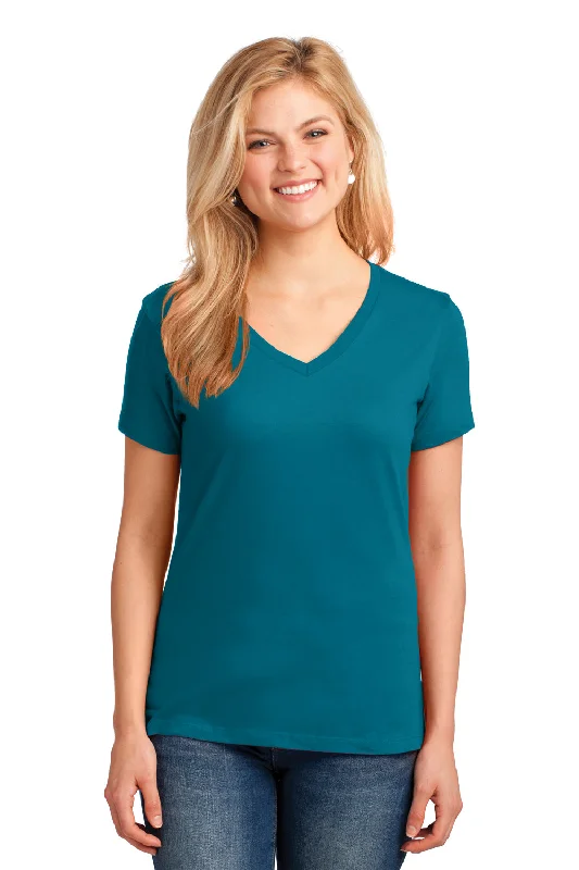 longline tops for women -Port & Company Womens Core Short Sleeve V-Neck T-Shirt - Teal Green