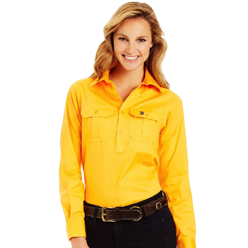 eco-friendly tops for women -Yellow Half Button