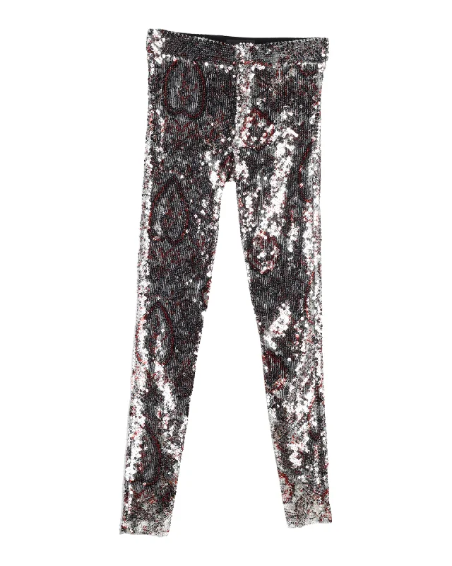 women's relaxed fit pants -asymmetrical tops for women -Isabel Marant Odizo Sequined Pants in Silver Polyester