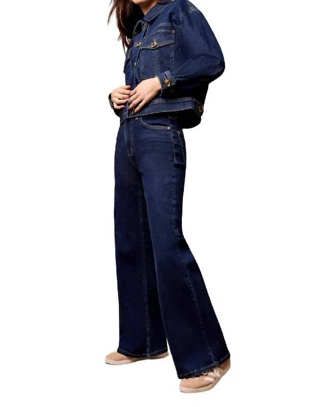 elegant high-waist pants -breathable linen tops for women -Brooke Hugging Palazzo Jeans In Dark Denim