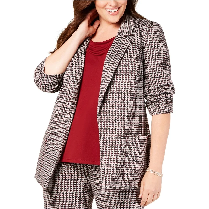 women's denim jackets -lace-up tops for women -Nine West Womens Houndstooth Blazer Jacket, Red, 1X