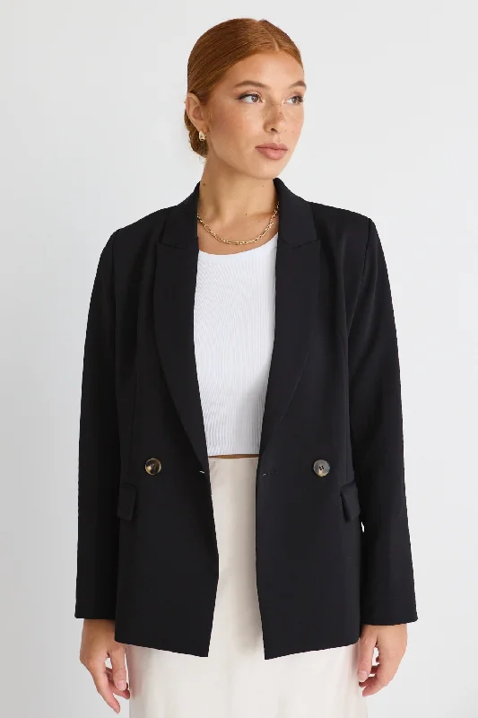 color block jackets for women -tie-front tops for women -Cooper Black Crepe Boyfriend Semi Fitted Blazer