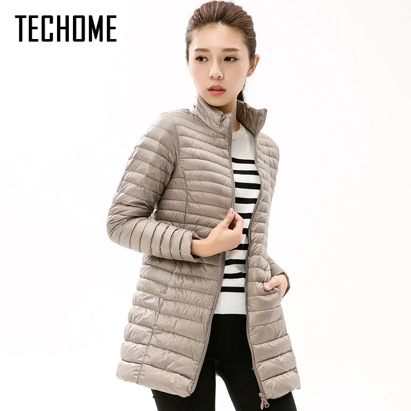 stylish plaid coats for women -women's workout tank tops -Autumn Winter Casual Coat Parkas for Women Winter Female Snow Warm Jacket Long Thin Duck Down Coat for Laides Long Sleeve Coat