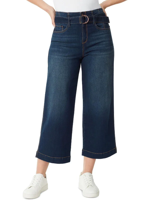 baggy trousers for women -ruched tops for women -Womens Belted Wide Leg Cropped Jeans