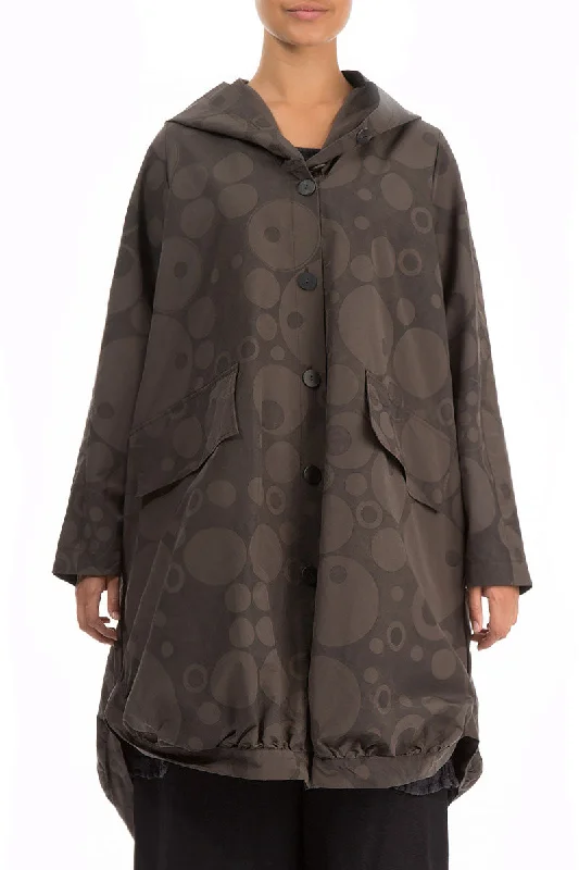 women's hooded coats -women's casual tank tops -Hooded Bubbles Brown Oversized Trench Jacket