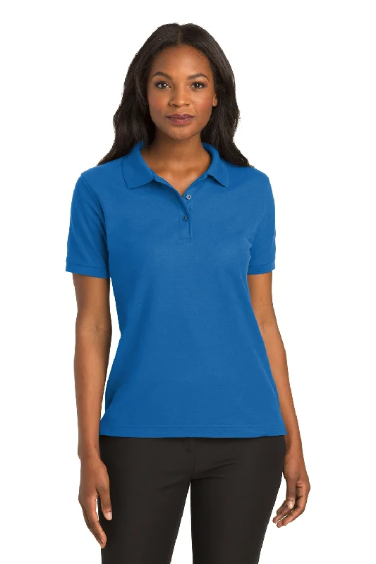 chiffon blouses for women -Port Authority Womens Silk Touch Wrinkle Resistant Short Sleeve Polo Shirt - Strong Blue