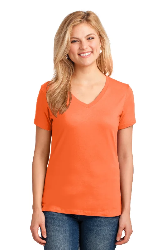 everyday tops for women -Port & Company Womens Core Short Sleeve V-Neck T-Shirt - Neon Orange