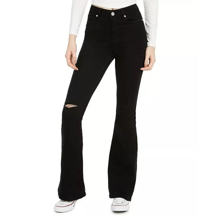 silk pants for women -tie-front tops for women -Indigo Rein Juniors' Ripped Flare-Leg Jeans Black Size 5