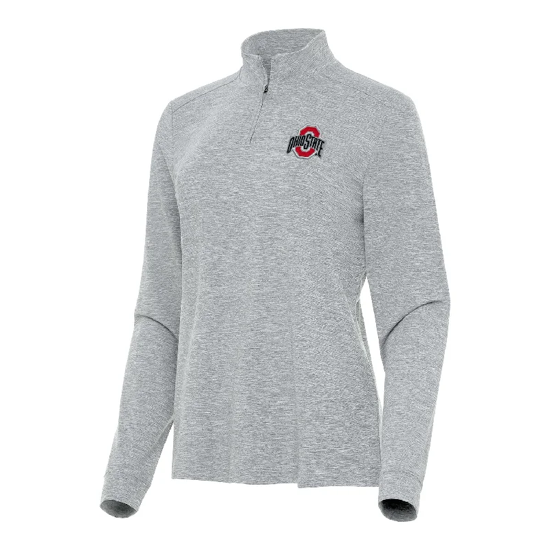 warm down coats for women -turtleneck tops for women -Ladies Ohio State Buckeyes 1/4 Zip Mock Heather Gray Jacket