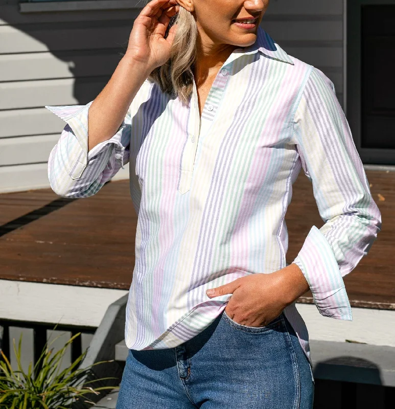 ruched tops for women -Helly P-Oxford Multi Stripe