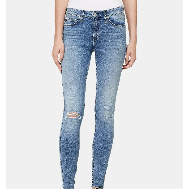 denim joggers for women -zip-up tops for women -Calvin Klein Women's Mid Rise Super Skinny Leg Jeans Size 28" x 30" - Blue - 28" x 30"