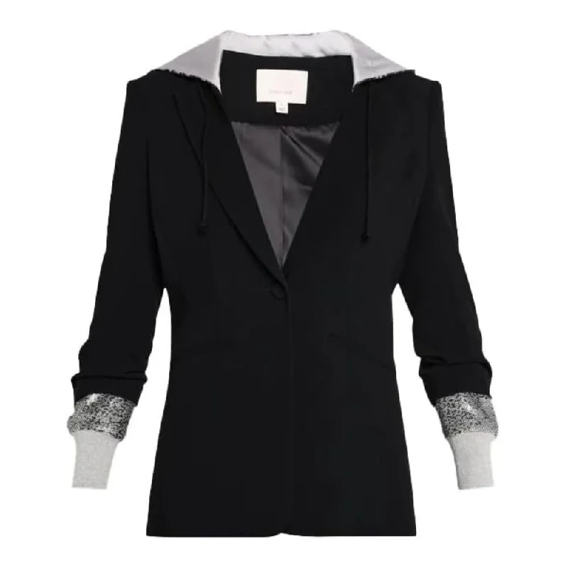 plus size coats for women -women's tunic tops -Cinq a Sept Women's Sequin Hooded Blazer, Black/Silver