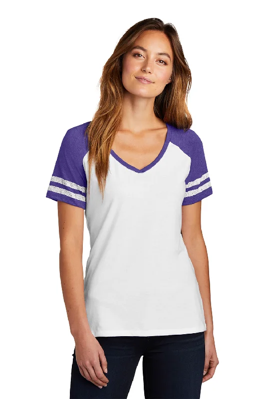 bell sleeve tops for women -District Womens Game Short Sleeve V-Neck T-Shirt - White/Heather Purple