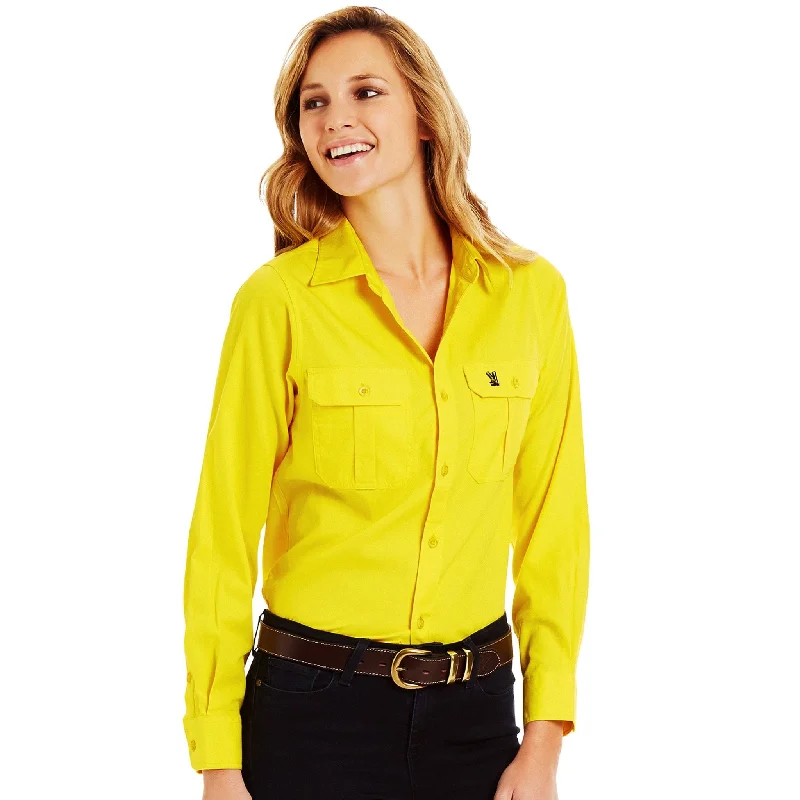 breathable linen tops for women -Bright Yellow Full Button