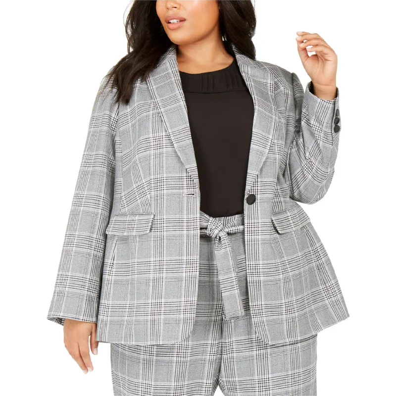 everyday coats for women -bell sleeve tops for women -Calvin Klein Womens Houndstooth One Button Blazer Jacket, Black, 24W