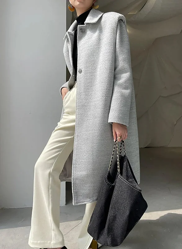 long cardigan coats for women -elegant chiffon blouses -Grey Single Breasted Wool Blend Midi Coat