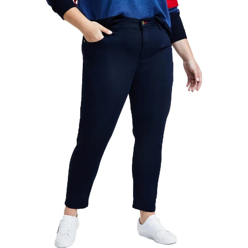 business casual pants for women -oversized t-shirts for women -Plus Womens Sateen Logo Ankle Jeans