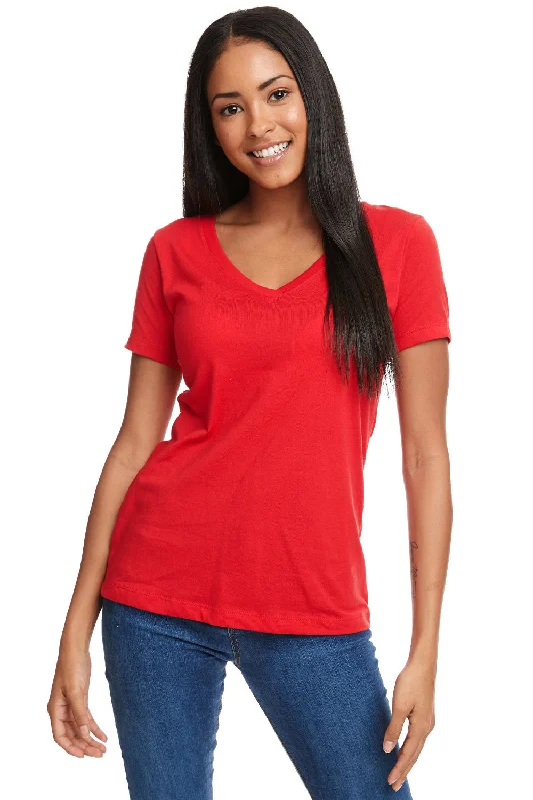 women's off-shoulder tops -Next Level Womens Ideal Jersey Short Sleeve V-Neck T-Shirt - Red