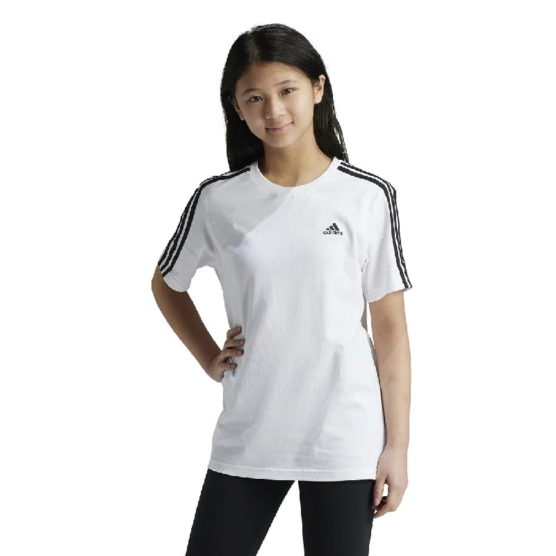 women's mesh tops -adidas Essentials 3-Stripes Cotton Loose Fit Boyfriend Tee - Girls