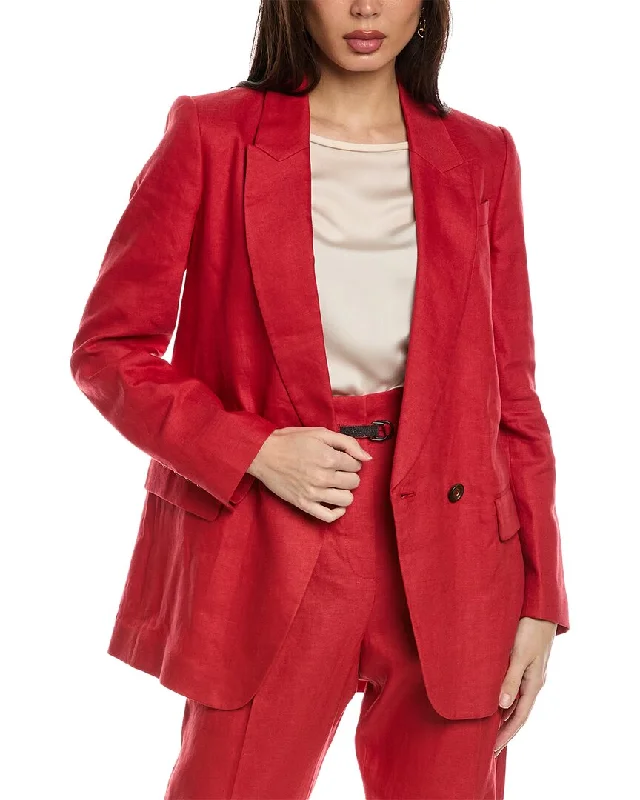 women's biker jackets -puff sleeve blouses for women -Brunello Cucinelli Linen-Blend Blazer