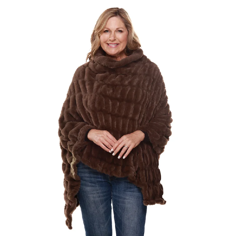 winter parkas for women -flowy tops for women -Plush Faux Fur Chocolate Cozy Coat Poncho