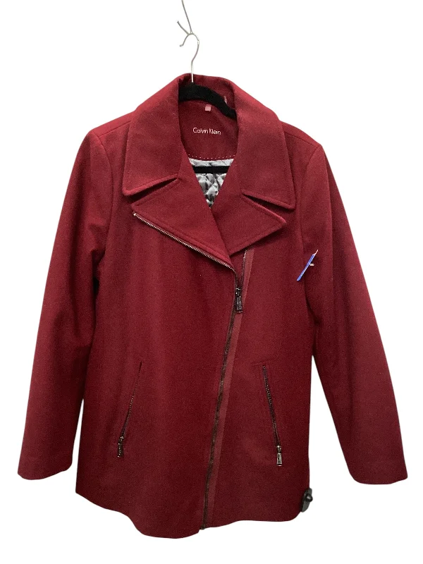 fur-lined parkas for women -autumn blouses for women -Coat Peacoat By Calvin Klein In Red, Size: L