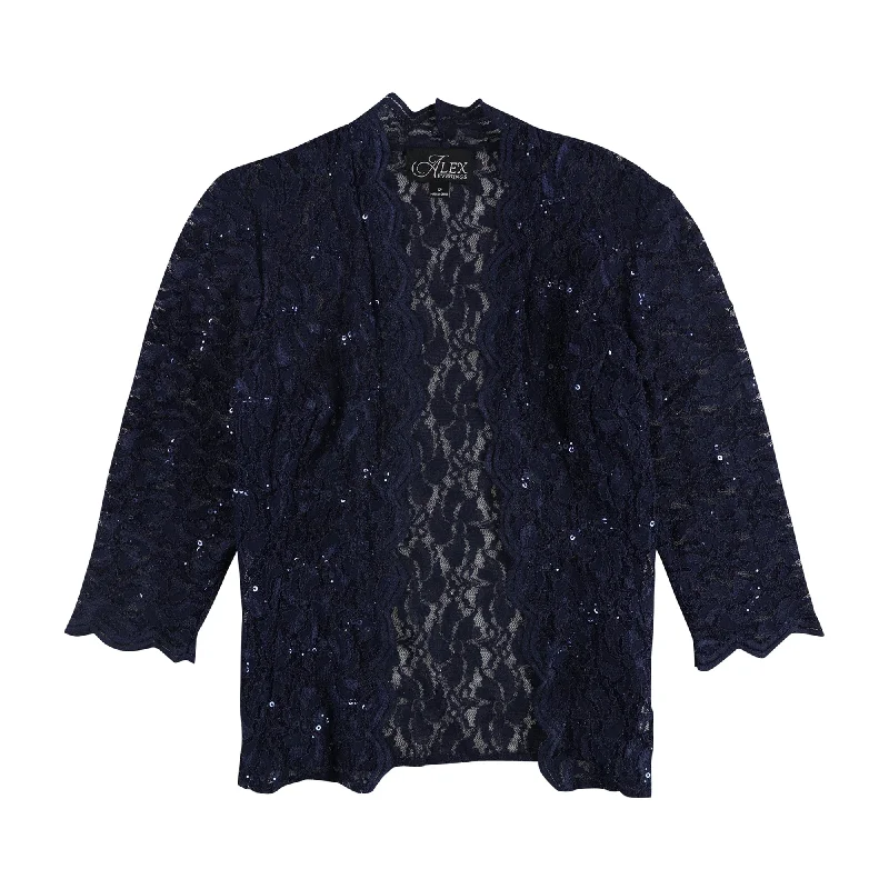 thermal coats for women -women's wrap tops -Alex Evenings Womens Sequin Lace Blazer Jacket, Blue, 12