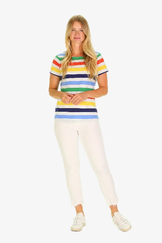 breathable linen tops for women -The Short Sleeve Lake Tee in Popsicle Stripe