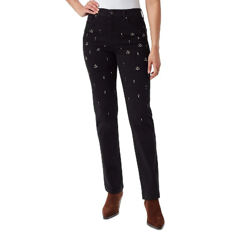 women's jogger pants -women's lace tops -Womens High Rise Embellished Ankle Jeans