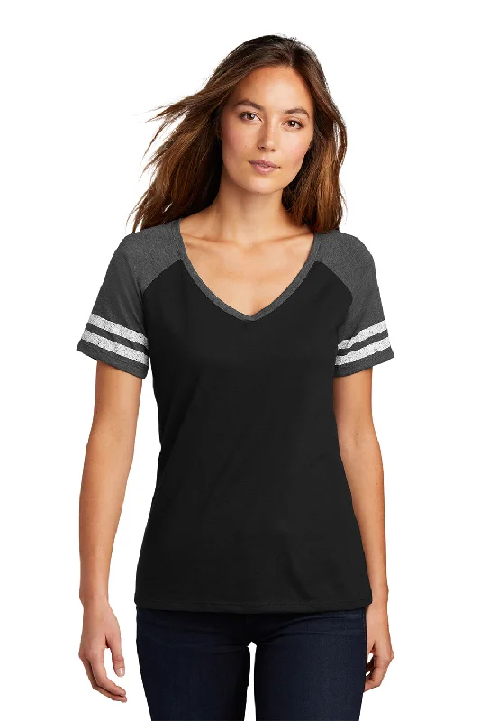 everyday tops for women -District Womens Game Short Sleeve V-Neck T-Shirt - Black/Heather Charcoal Grey