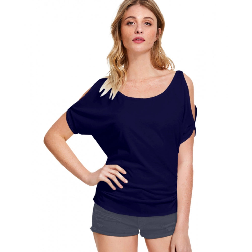 women's off-shoulder tops -Generic Women's Western Wear Hosiery T Shirts (Navy Blue)