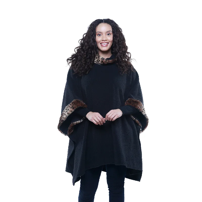 sleeveless coats for women -women's satin blouses -Liza Cozy Coat Fleece Poncho with Faux Fur Trim