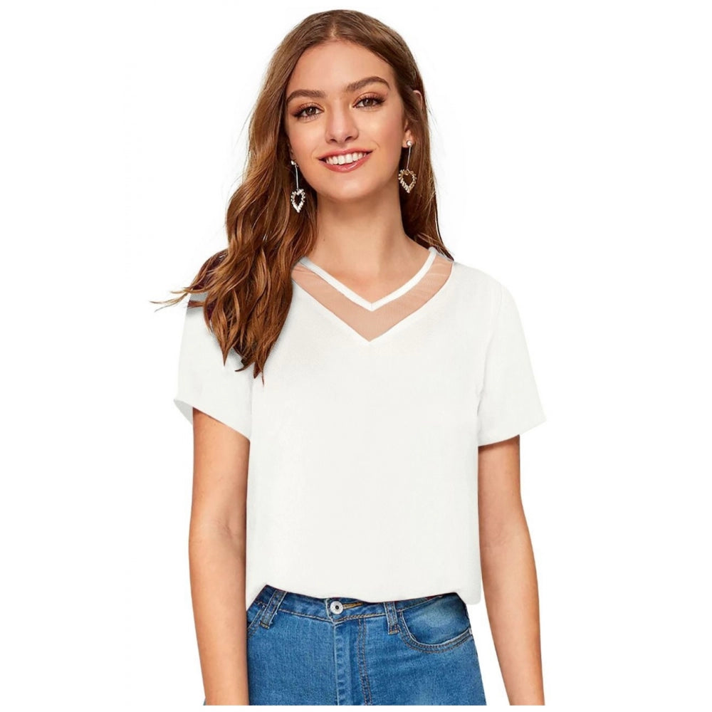 trendy crop tops for women -Generic Women's Polyester, Knitting Western Wear T-Shirt (White)