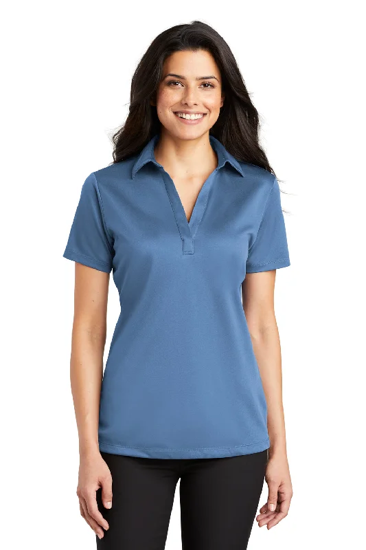 breathable linen tops for women -Port Authority Womens Silk Touch Performance Moisture Wicking Short Sleeve Polo Shirt - Carolina Blue