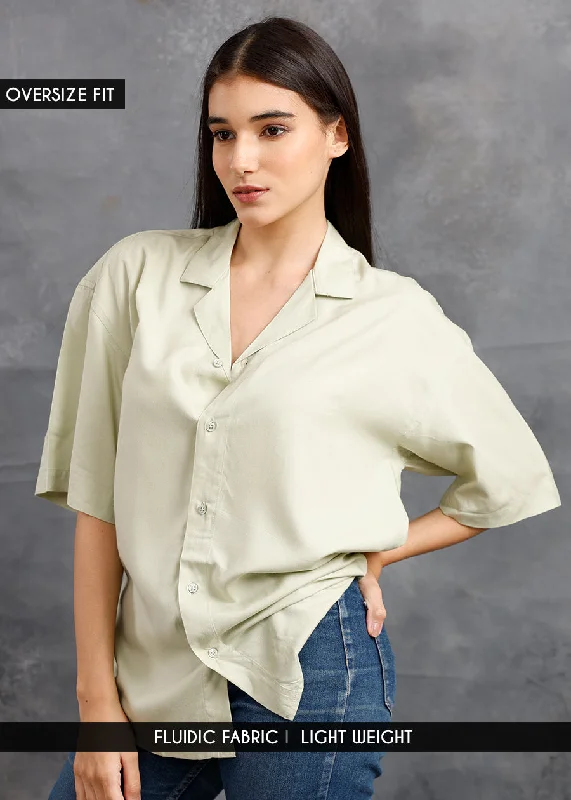 plaid button-down shirts for women -Solid Womens Fluidic Oversized Shirt - Pista Green