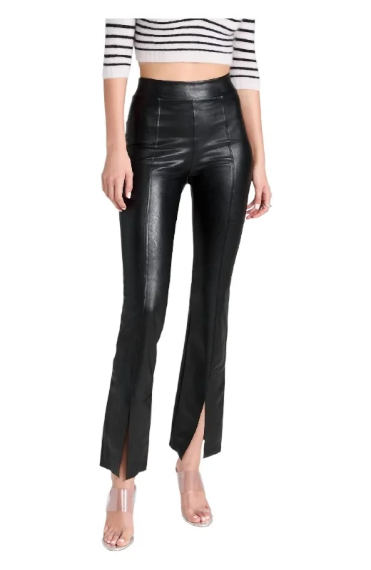 outdoor adventure pants for women -eco-friendly tops for women -Faux Leather Split Front Pants In Black