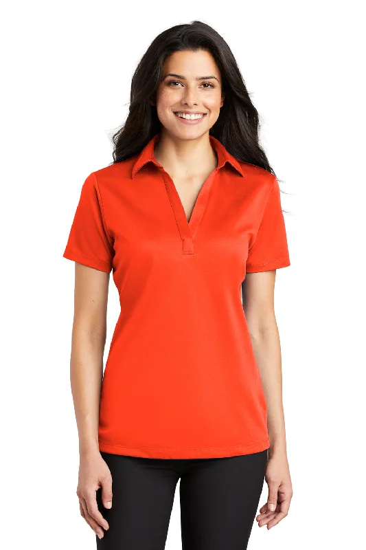 women's long sleeve blouse -Port Authority Womens Silk Touch Performance Moisture Wicking Short Sleeve Polo Shirt - Neon Orange