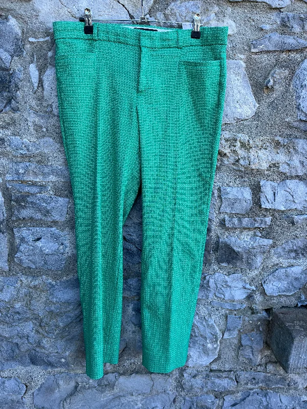 elegant high-waist pants -breathable linen tops for women -Green patterned pants uk 14