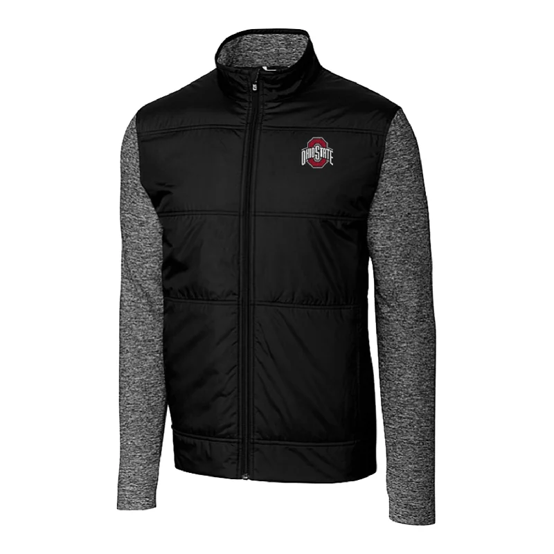 belted trench coats for women -women's off-shoulder tops -Ohio State Buckeyes Cutter & Buck Stealth Hybrid Quilted Black Full Zip Jacket