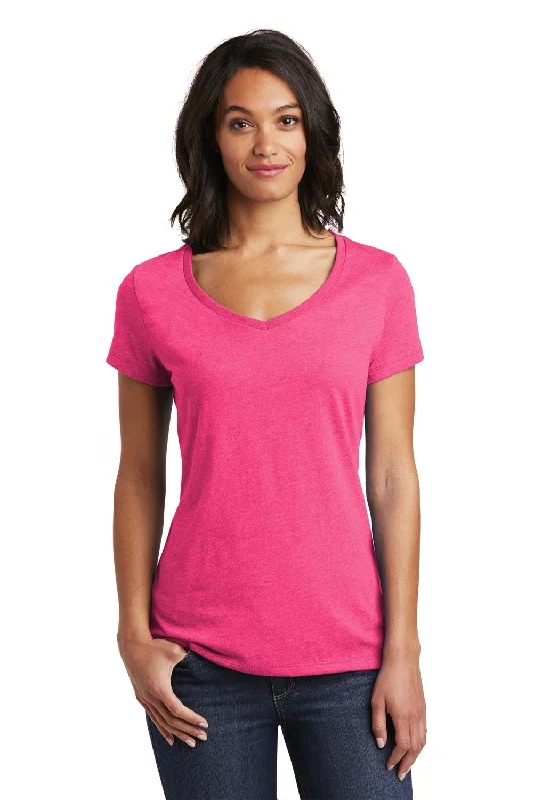 long tunic tops for leggings -District Womens Very Important Short Sleeve V-Neck T-Shirt - Fuchsia Pink Frost