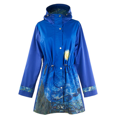 reversible jackets for women -fashionable work tops for women -GALLERIA-510109-VAN GOGH STARRY NIGHT RAIN COAT