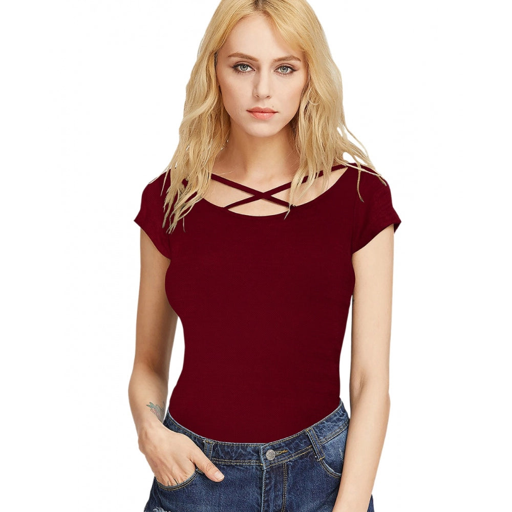 ruched tops for women -Generic Women's Western Wear Hosiery T Shirts (Maroon)